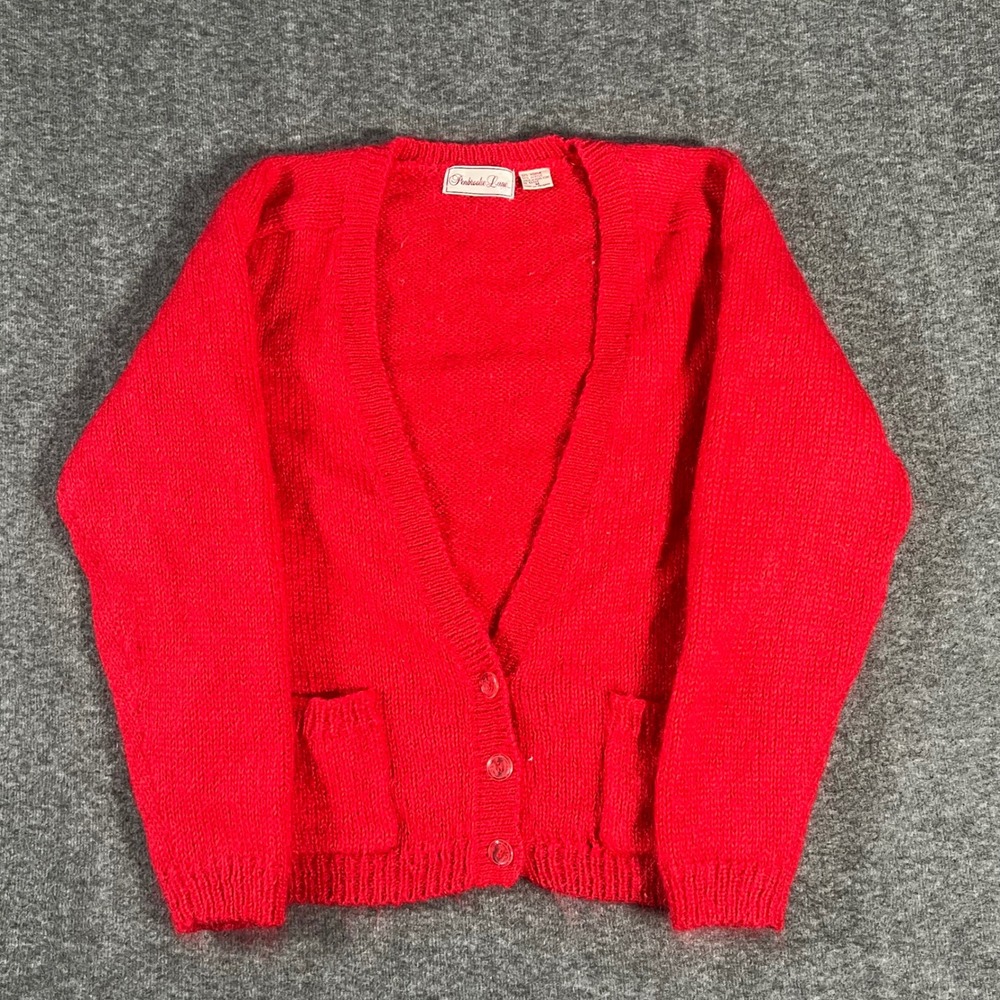 Vintage Penbrooke Lane Red Mohair Blend Cardigan Sweater V-Neck Pockets Medium